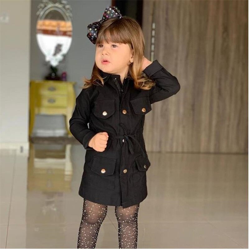 England Style Kids Girls Boys Kids Jacket Coats Autumn Warm Children Clothes Solid Long Sleeve Lace-up Buttons Coats 2-7Y