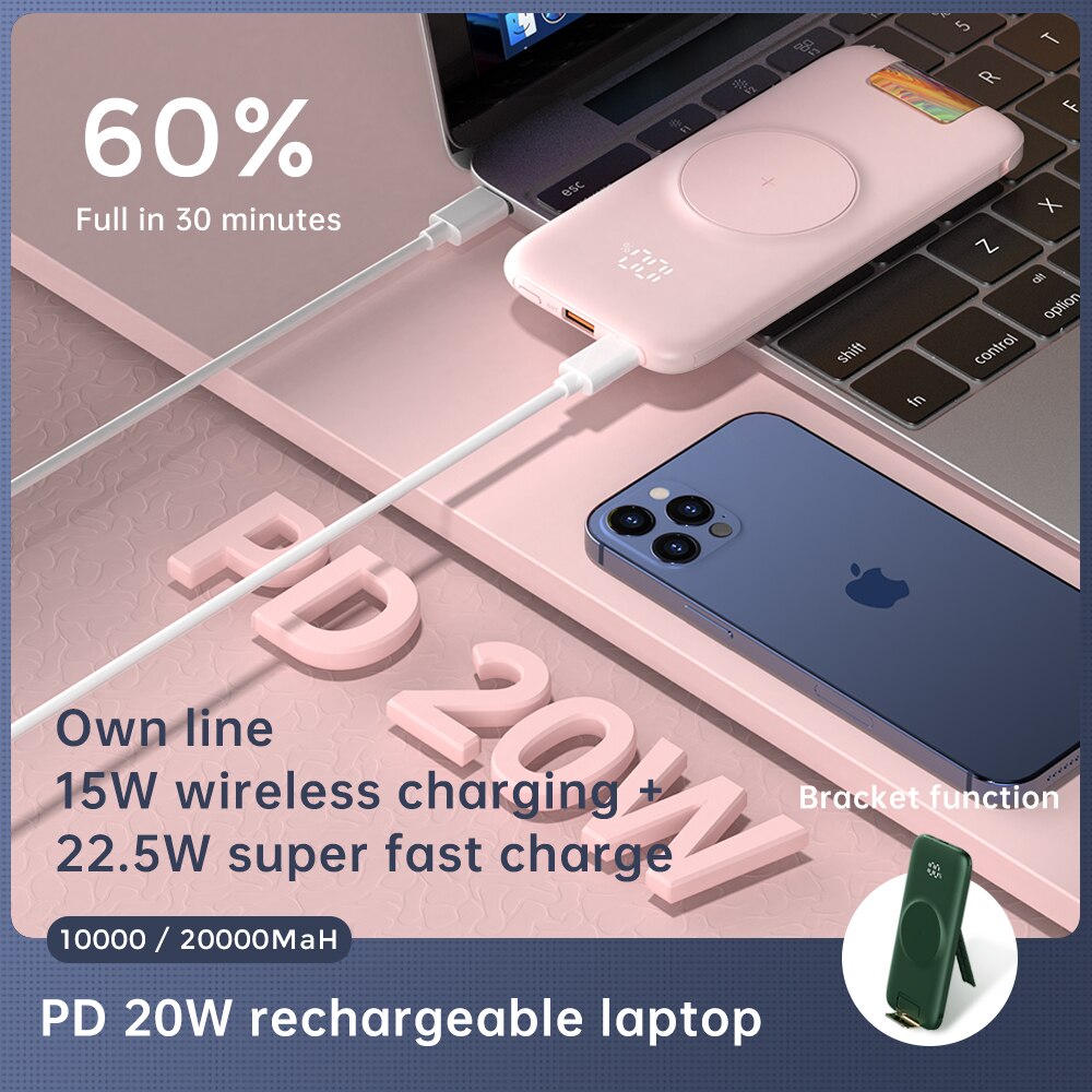 22.5W Wired Super Fast Charger 10000/20000mAh Power Bank PD+15W Wireless Charger for iPhone Samsung Xiaomi QC3.0 Quick charger