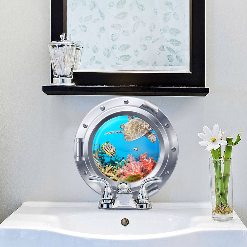 3D Submarine Window Pattern Removable Wallpaper Self Adhesive Mural Decal Art Wall Sticker Living Room Decor