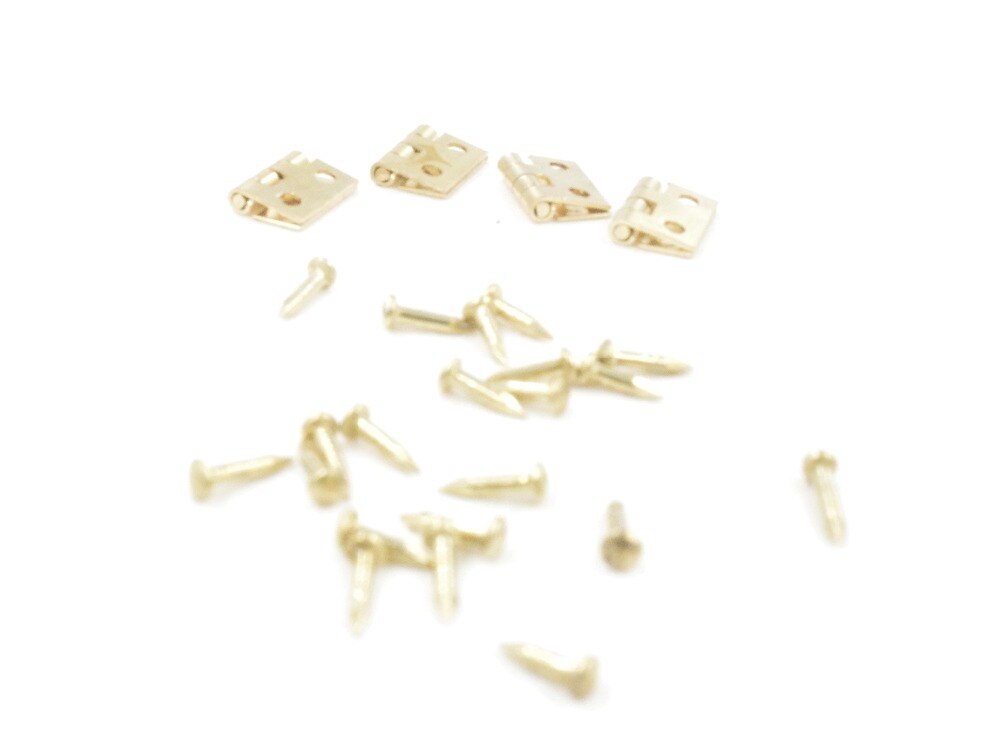 10Pcs Brass Plated Mini Hinge Small Decorative Jewelry Wooden Box Cabinet Door Hinges with Nails Furniture Accessories