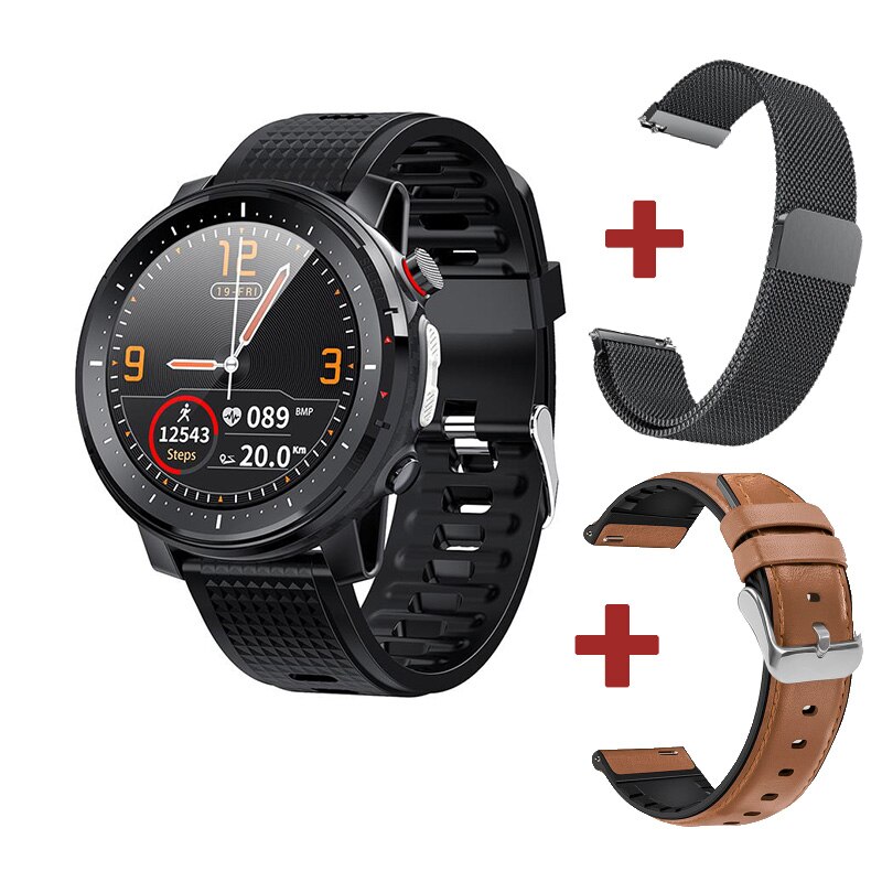 696 l15 360 x 360 pixels smart watch herre pulsmåler armbånd blodtryk vandtæt sport smartwatch armbånd: Bk sil bw lea bk ste