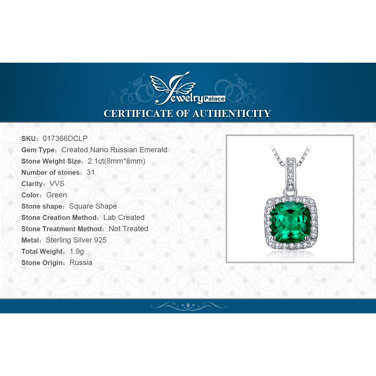 Jpalace 3ct Gesimuleerde Nano Emerald Hanger Ketting 925 Sterling Zilveren Edelstenen Choker Statement Ketting Vrouwen Zonder Ke