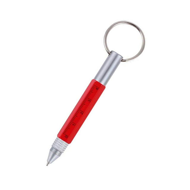 6 In 1 Multi Tools Function Pen Key Ring Screwdriver Pen with Ruler Screen Touch Pencil Unique Gadget Metal Pens: Red