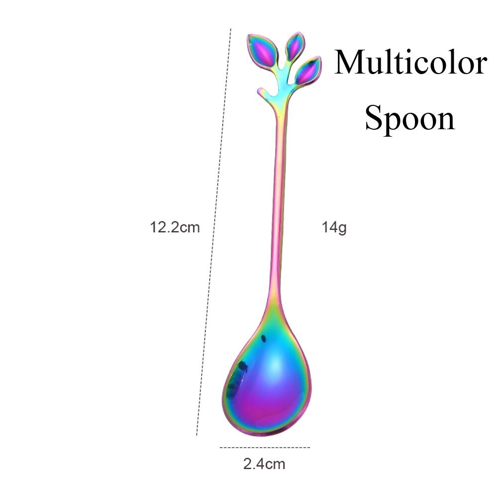 Dessert Utensils Small Branches Leaf Home &amp; Kitchen Coffee Spoon Fruit Fork Upscale Dinnerware Tea Scoops: multicolor-Spoon
