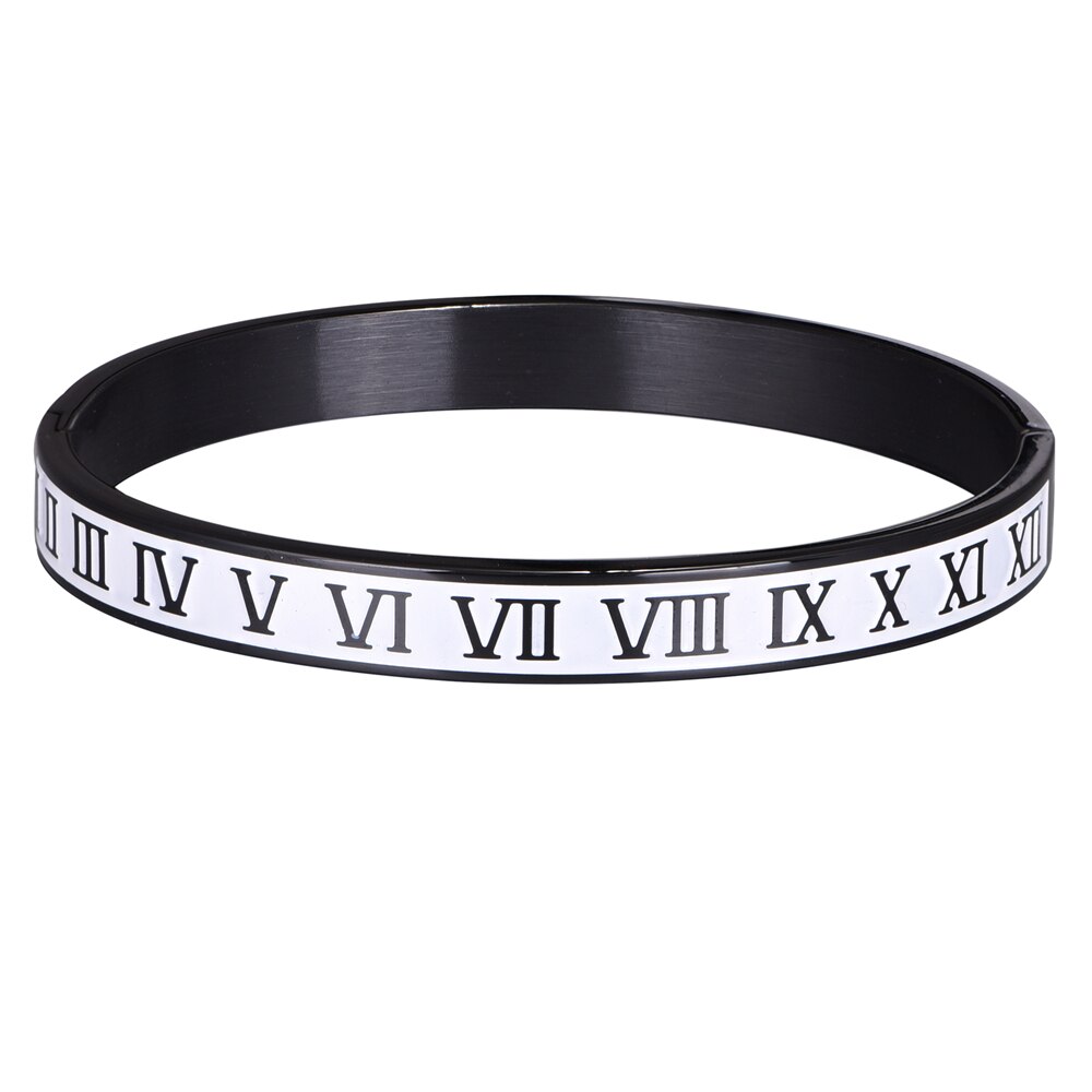 Cuff Bracelet Bangle Stainless Steel Bracelet Enamel Carving Roman Numeral Couple Roman Bangle For Men Women Jewelry: SILVER PLATED