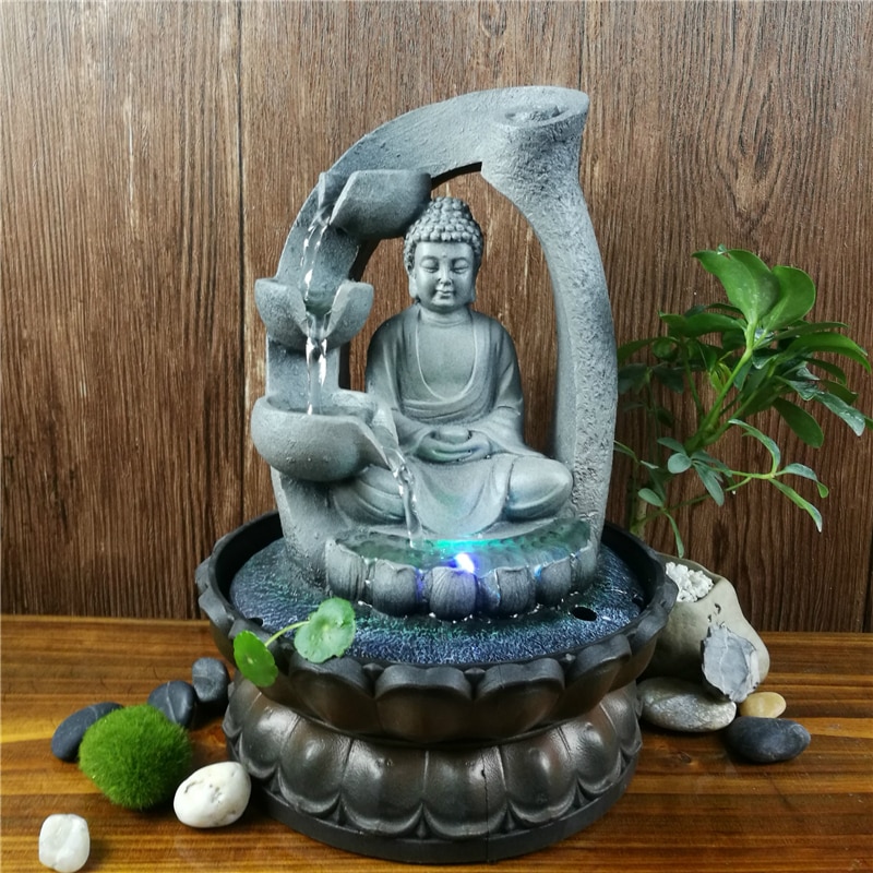 Harpiks zen lotus buddha statue ledet fontene fengshui figurer hjemmekontor desktop dekorasjon meditasjon plass hage ornamenter