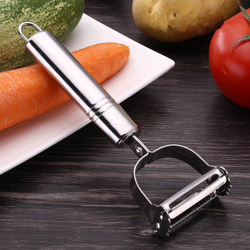 Rvs Dunschiller tweekoppige Fruit Apple Dunschiller Rasp Tomaat Slicer Cutter Keuken Tool Accessoires