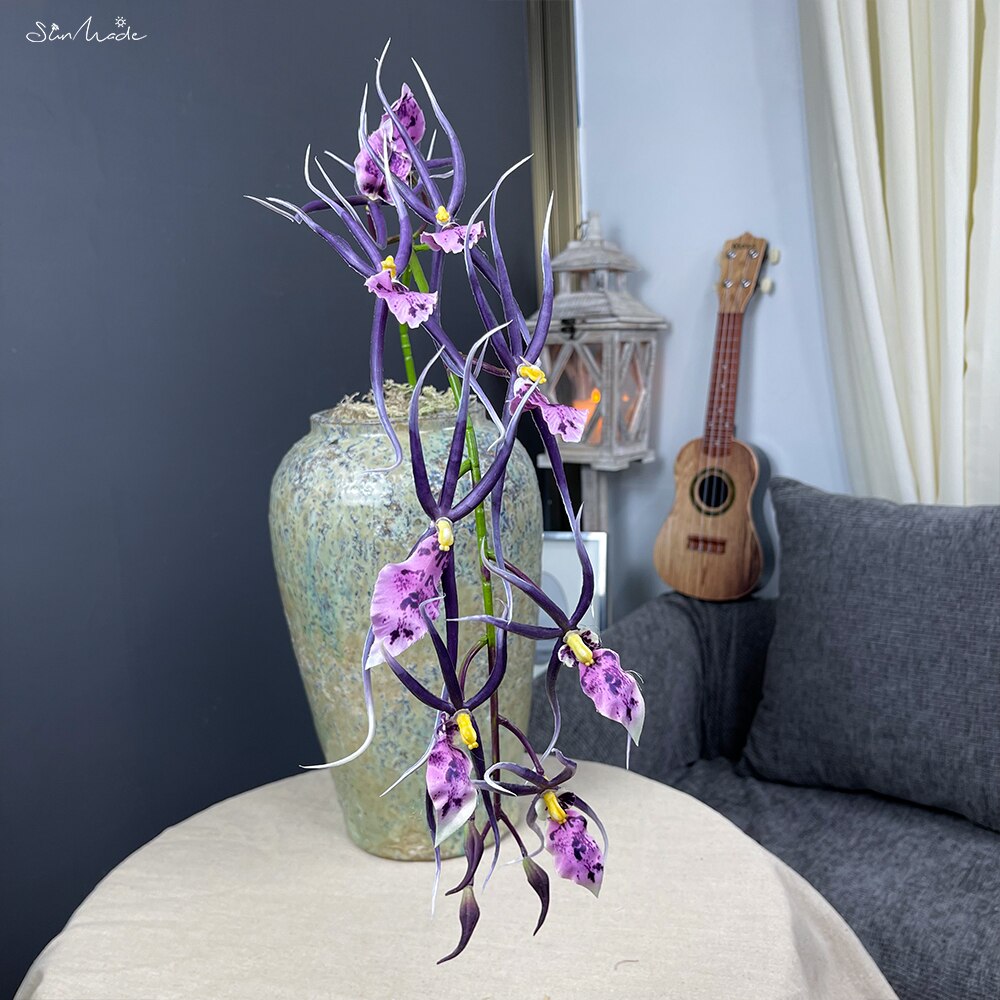 Sollavet edderkop orkidé gren lilla blomster silke kunstig blomst hjem bryllup indretning blomsterarrangement flores artificales