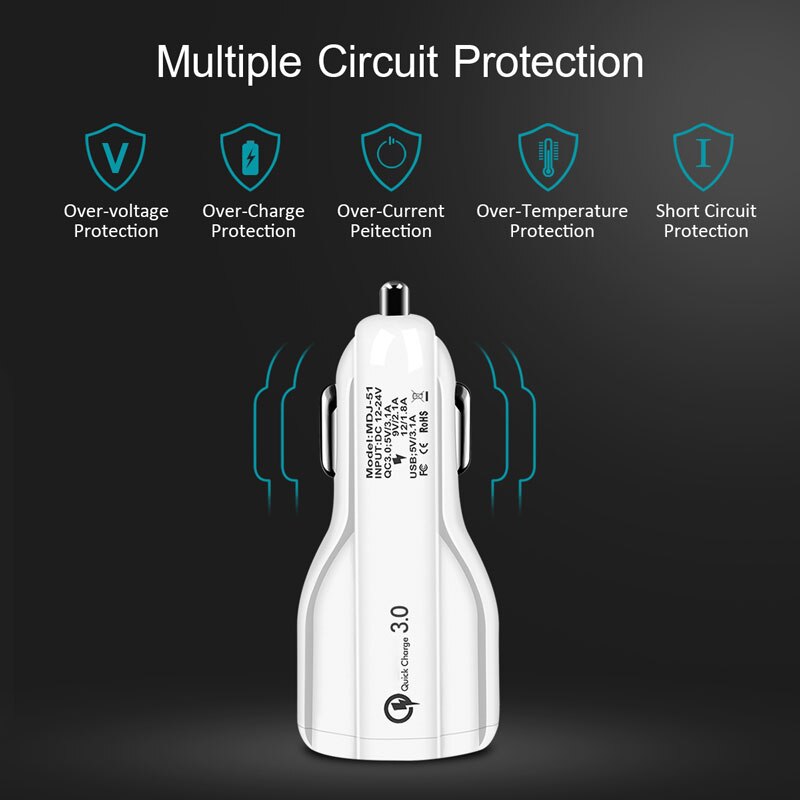 5v 3.1a qc3.0 dual usb autolaturi 2 porttia pikalataus 30w 12v-24v yleisvirtalähde iphone samsung xiaomi huawei