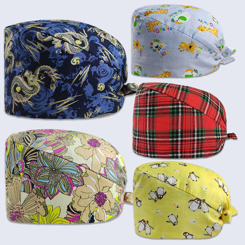 Cartoon print verpleegster dokter operatie muts laboratorium dierenwinkel ademend zweetabsorberend verpleegkundige muts chef-kok schoonheidssalon kalebas muts