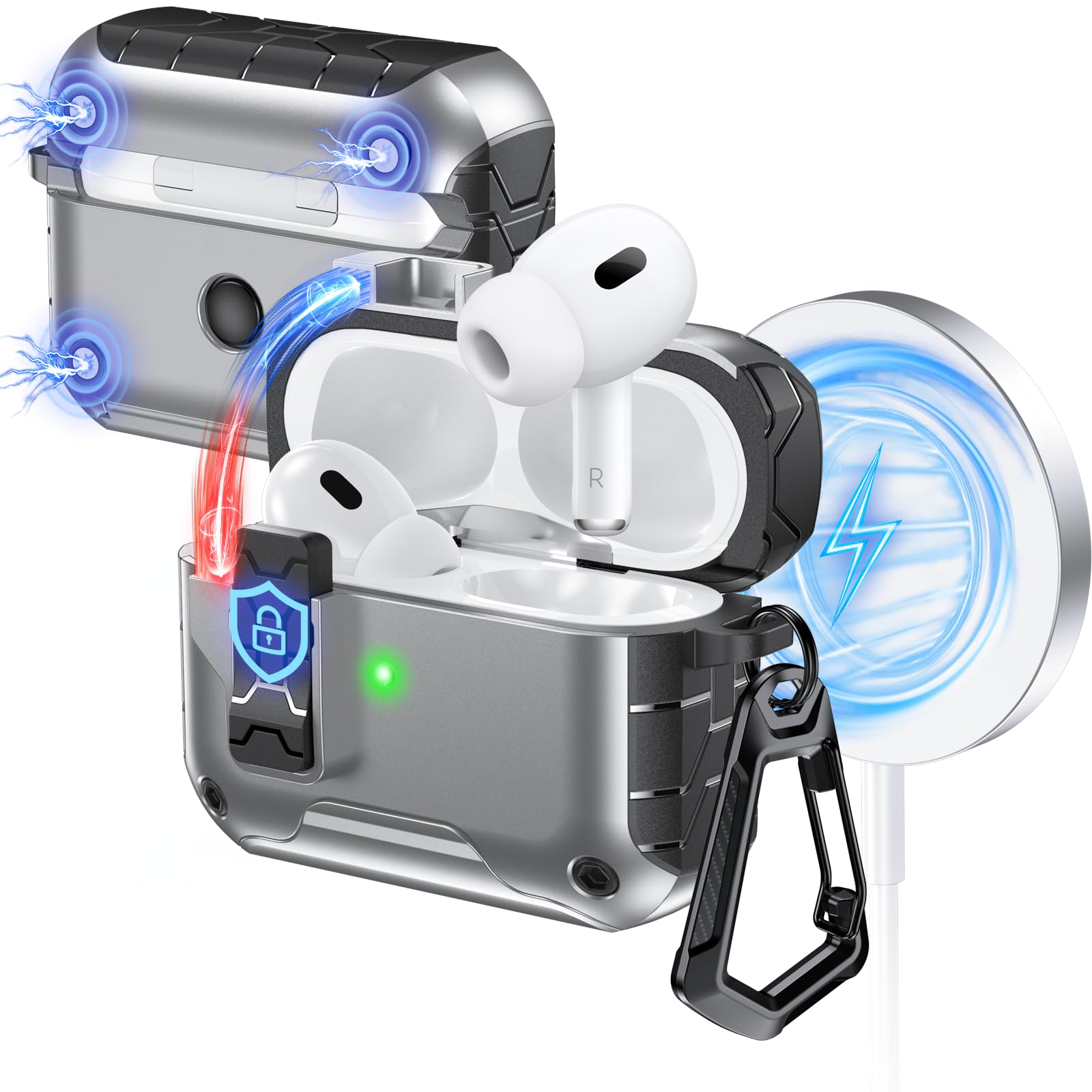 for With MagSafe AirPods 4 (USB C) Case Powerful Protection Magnetic Lid for AirPods 4/Pro 2/Pro USB C Phone Stand Case