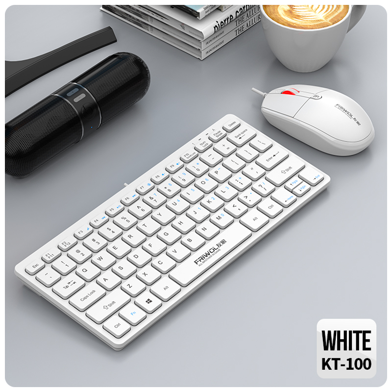 FRIWOL KT-100 Wired Keyboard Mouse Set 78 Key Mini Portable USB Laptop Desktop Computer Home Office CNC: WHITE