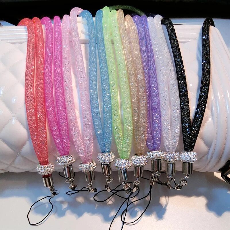 Cordão de cristal para apoio de pescoço, cordão multifuncional para telefone celular, suporte para teclas, cartão de identificação, academia, diamante menina/mulheres