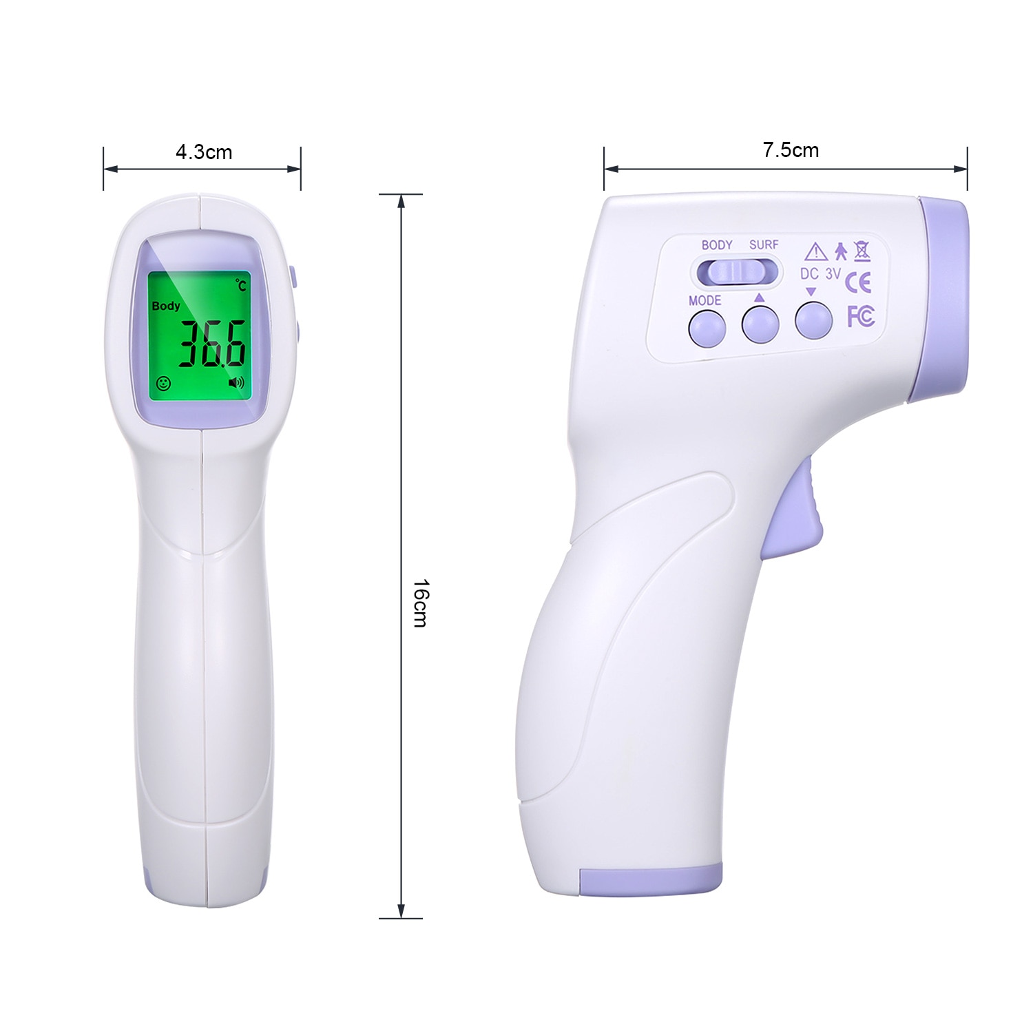 VIP Non-contact Infrafred Thermometer Forehead Ear Thermometer 0.5s Fast Reading Beep Alarm LCD Display 3-color Backlight