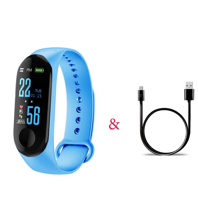 M3 skridttæller løb sport armbånd tracker trin  m3 plus pulsmåler tæller gå fitness armbånd ur armbånd: Blå