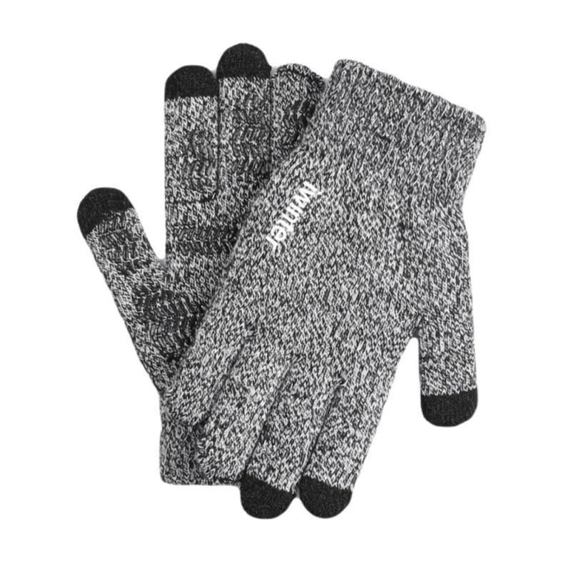 Vinter efterår strikkede handsker berøringsskærm skridsikker mand tykner varme ensfarvede handsker mænd sport ridning cykelhandsker: Kvindelig grå