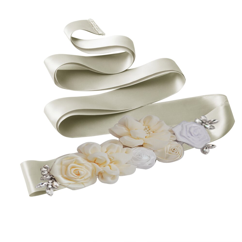 YouLaPan – ceinture de mariée en dentelle S320, faite à la main, avec des appliques de perles, des fleurs scintillantes, à la: Dark Gray ribbon