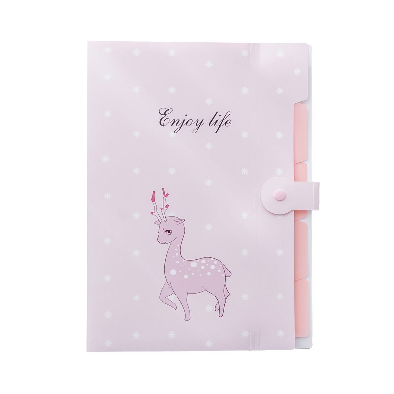 Cute Cartoon A4 File Folders 5 Pockets Office Expanding File Folders Document Organizer Button Closure Office School Supplies: Pink