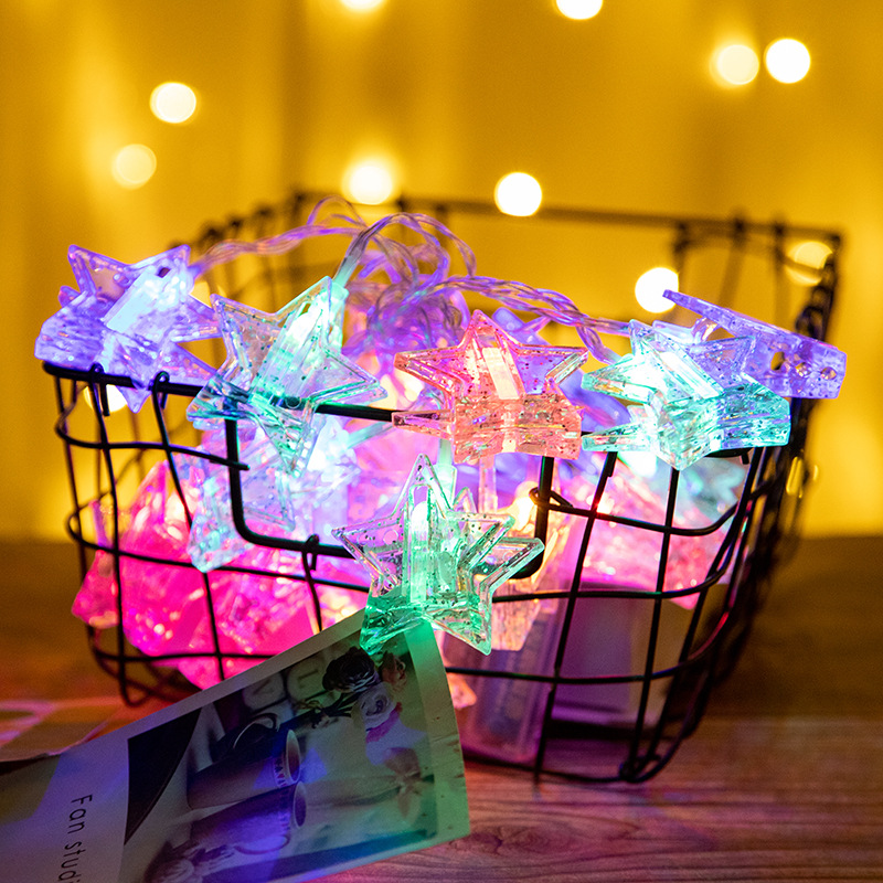 3m 10m LED String lights Card Photo Clip Holder Fairy Garland For Christmas Year Birthday Wedding Party Decoration lamp Deco: stars multi / 1.5m-10 leds-battery