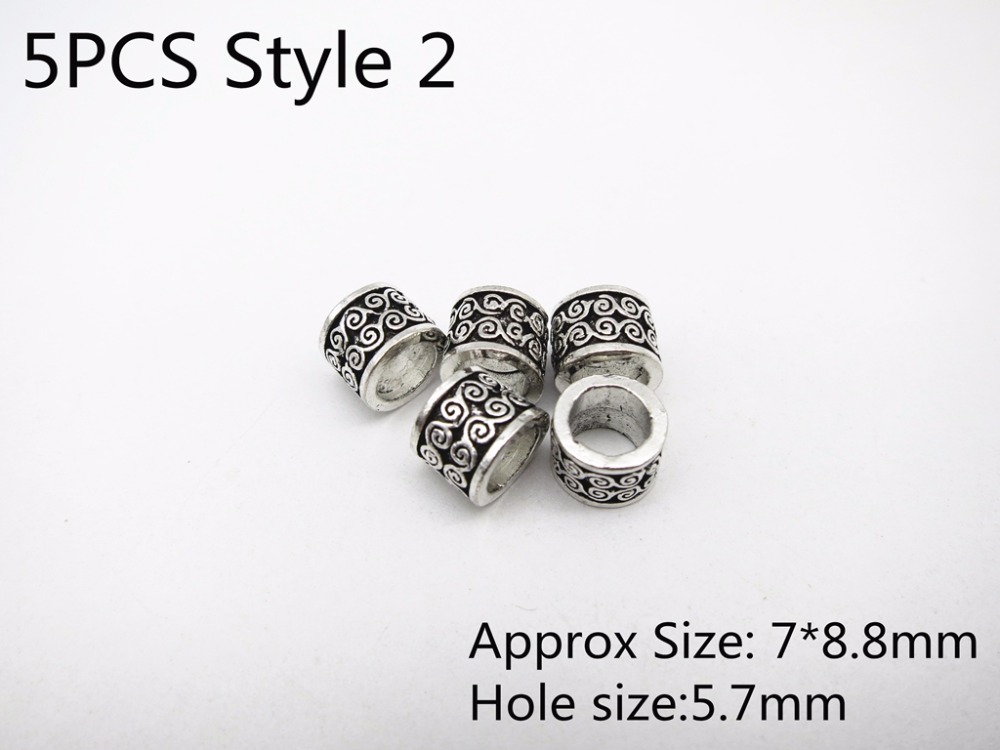 5Stck Antike silber Haar flechten Dreadlock Perlen ringe rohr Wikinger Rune Bart perlen DIY Haar Styling Zubehör: 5Stck Stil 2