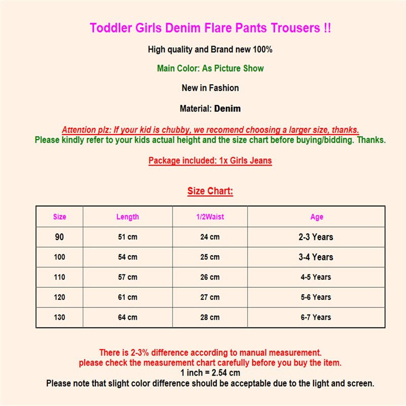 Spring Girls Jeans Long Pants Toddler Flare Blue Ruffle Denim Ruffle Flare Pants Girl Trousers