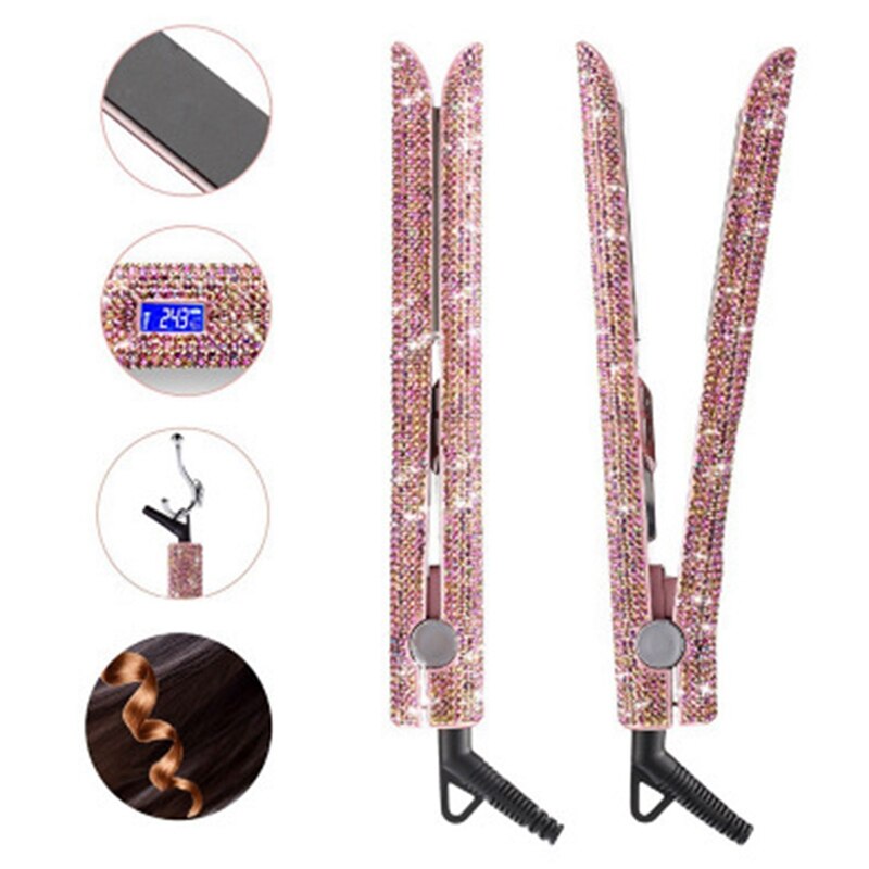 Eas-hair stijltang, handgemaakt, kristal diamant met lcd-scherm, fonkelende strass steentjes, titanium plaatijzer