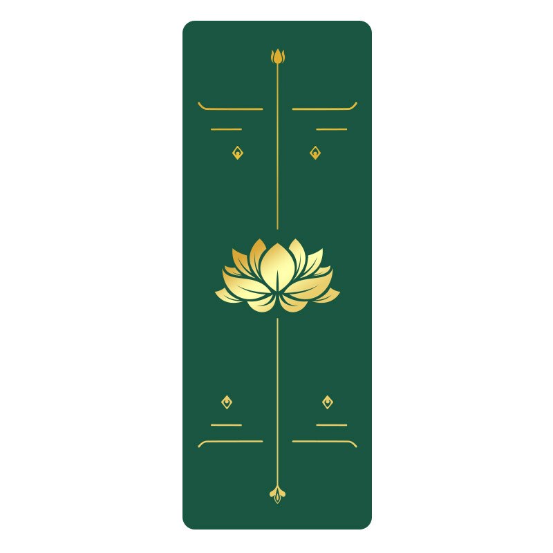 Lezyan Natural Pu Rubber Yoga Mat Bronzing Meditation Mat Middle Line Dry and Wet Non-slip Widening Pilates Fitness: Green lotus