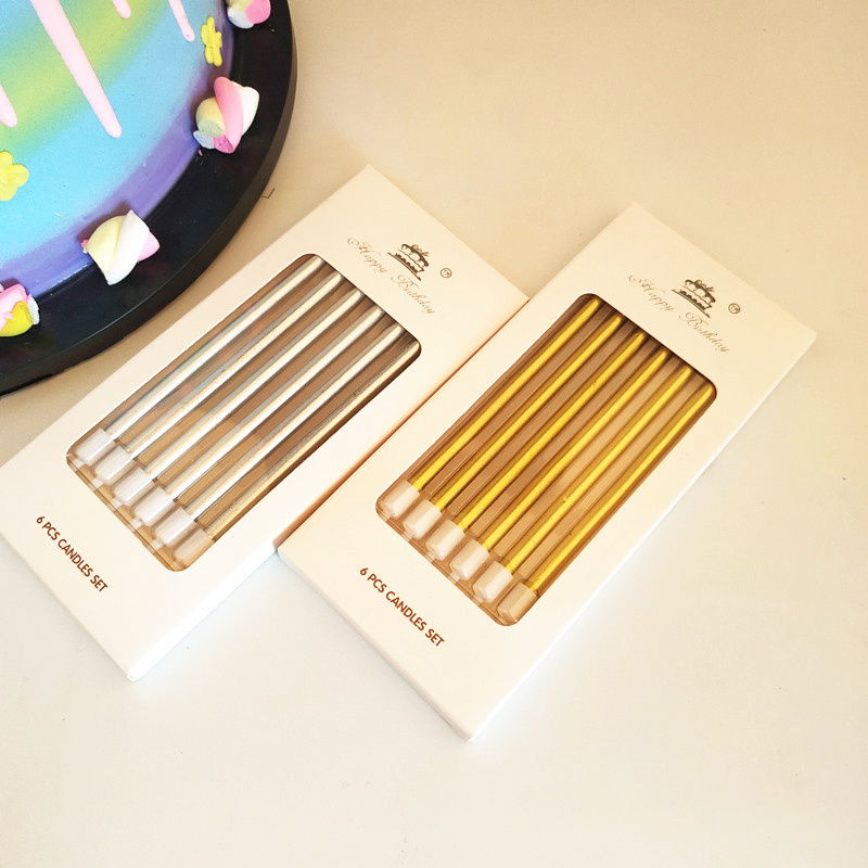 6 Pcs Lange Dunne Cake Kaarsen Metallic Verjaardag Kaarsen Lange Dunne Kaarsen In Houders Voor Verjaardag Wedding Party Cake Decorations