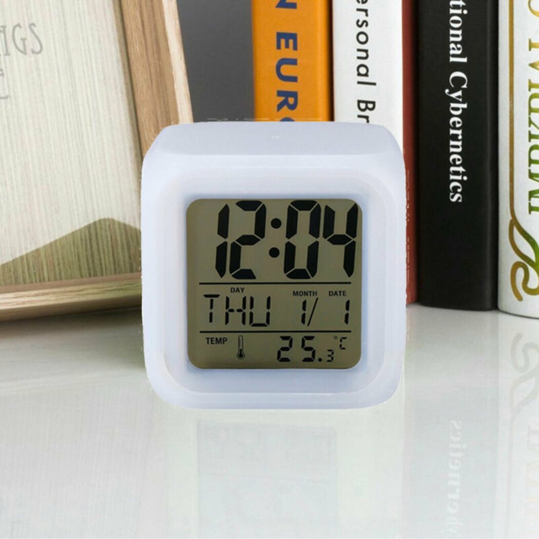 Thermometer Digital Alarm Clock Backlit 12/24-hour 8 Melody LED Digital