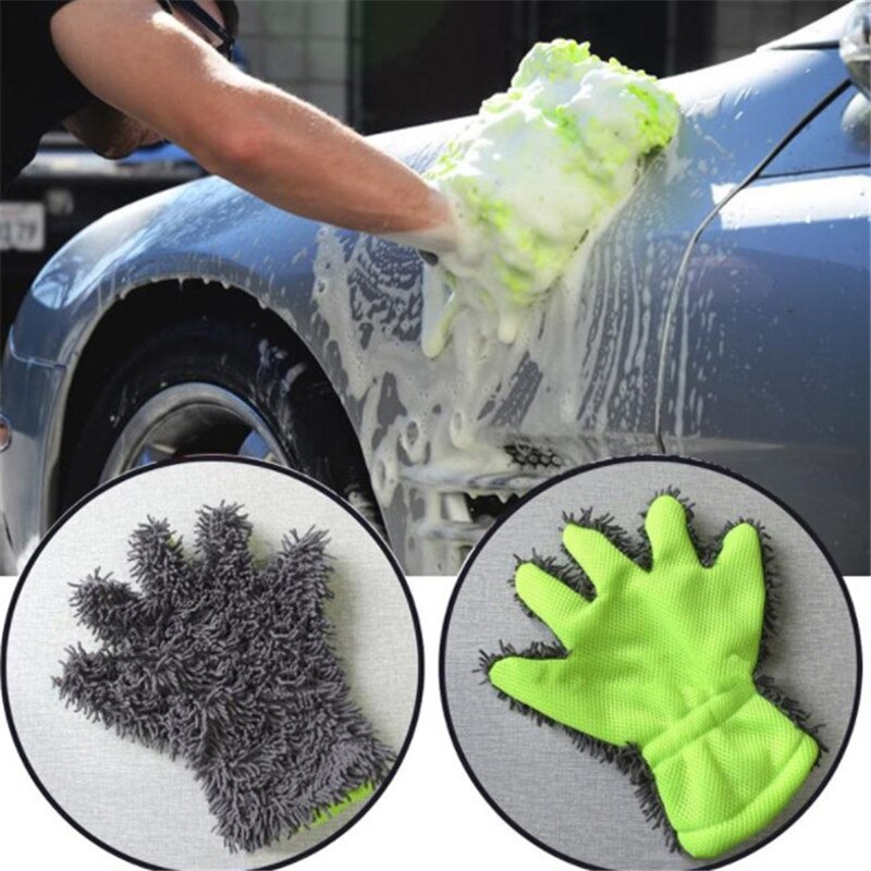 Guantes para lavado de coches, guantes de malla suave con respaldo sin arañazos, microfibra de chenilla de fibra ultrafina para lavado y limpieza de coches
