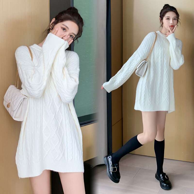 1608# Autumn Winter Knitted Maternity Sweaters Large Size Loose Clothes for Pregnant Women Vintage Pregnancy Tops