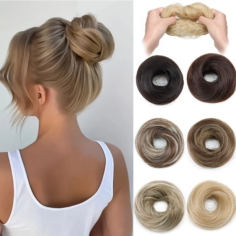 Moño sintético, pieza de pelo, extensión de moño recto, Mini banda de goma, moño para el pelo, peluca de Donut, accesorio, moño Updo