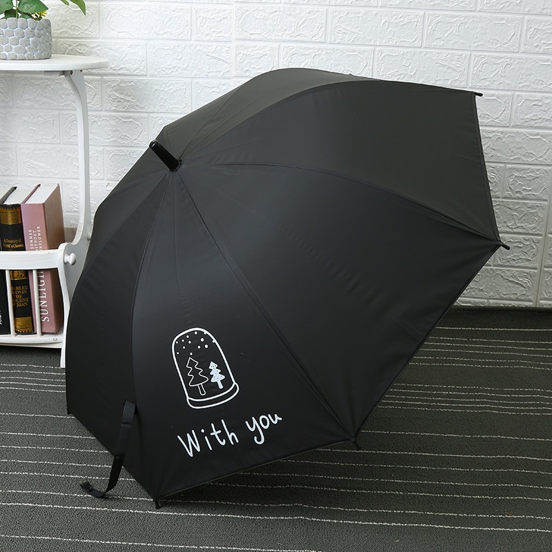 Eenvoudige Zwarte Vrouwen Paraplu Plastic Paraplu Nordic Stijl Serie Paraplu Mannen Rechte Paraplu Lange Steel Paraplu