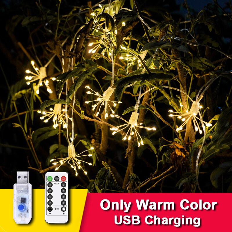 Solar LED Light Outdoor Garden Decoration String Lamp Solar Flower Lamps Garland Wedding Decor Fairy Lights For Garden: Warm USB / 10 flowers 200leds