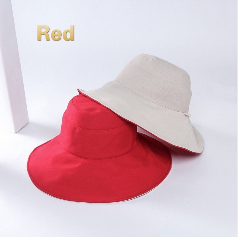 GOUTER Both Sides Broad-brimmed Hat Japanese Style Women Outdoor UV Protection Bucket Hat Foldable Wide Brim Hat Beach Sun Hat: red