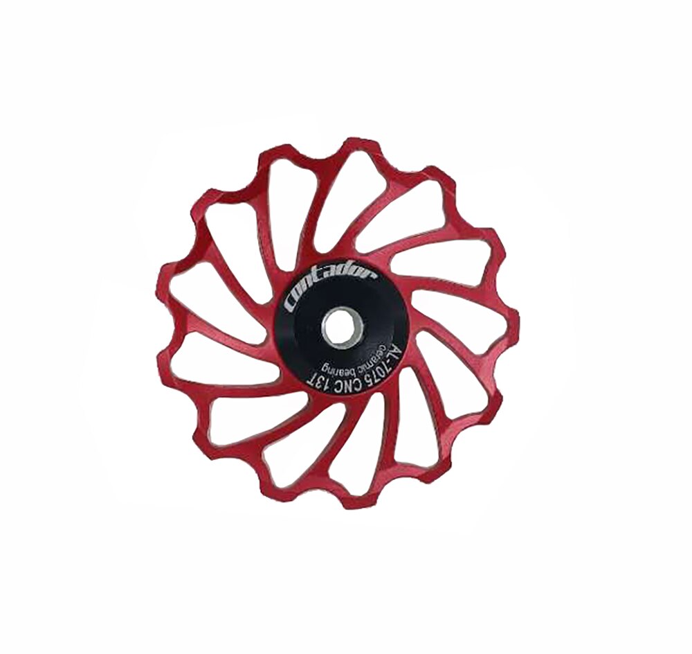 Bicycle rear derailleur ceramic guide wheel 11T / 12T / 13T / 18T ceramic bearing guide wheel variable speed tensioner: Red  13T