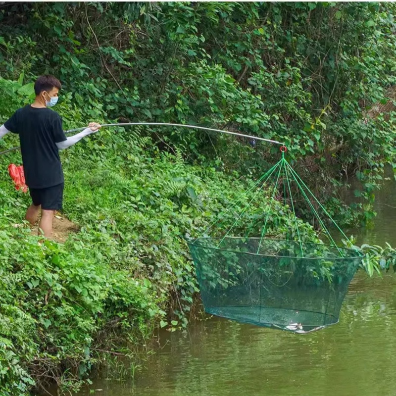 Red de caída plegable, trampas de aterrizaje de pesca, jaula receptora, cebo para gambas, cangrejo, camarones, muelle, puerto, malla de estanque para uso Vertical en orilla