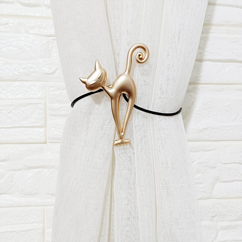 Magnetic Curtain Holder Cute Cat Metal Curtain Tieback Buckle Clips Alloy Tie Back Straps Holdback Home Decoration Accessories: Gold