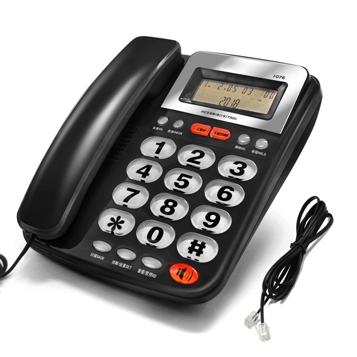 Sort rød desktop telefon med ledning telefon lcd display opkalds-id lydstyrke ur til hus hjemmeopkald kontor firma hotel