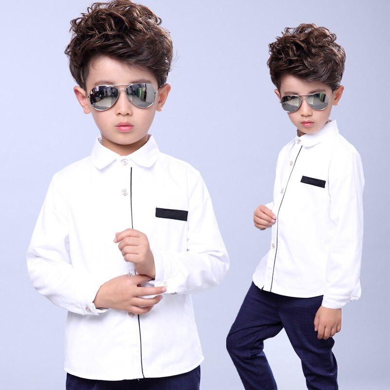 Witte Shirts Voor Jongens Schooluniform Lente Kids Formele Shirts Katoen Kinderen Kleding Jongens Tiener Wedding Shirt S26