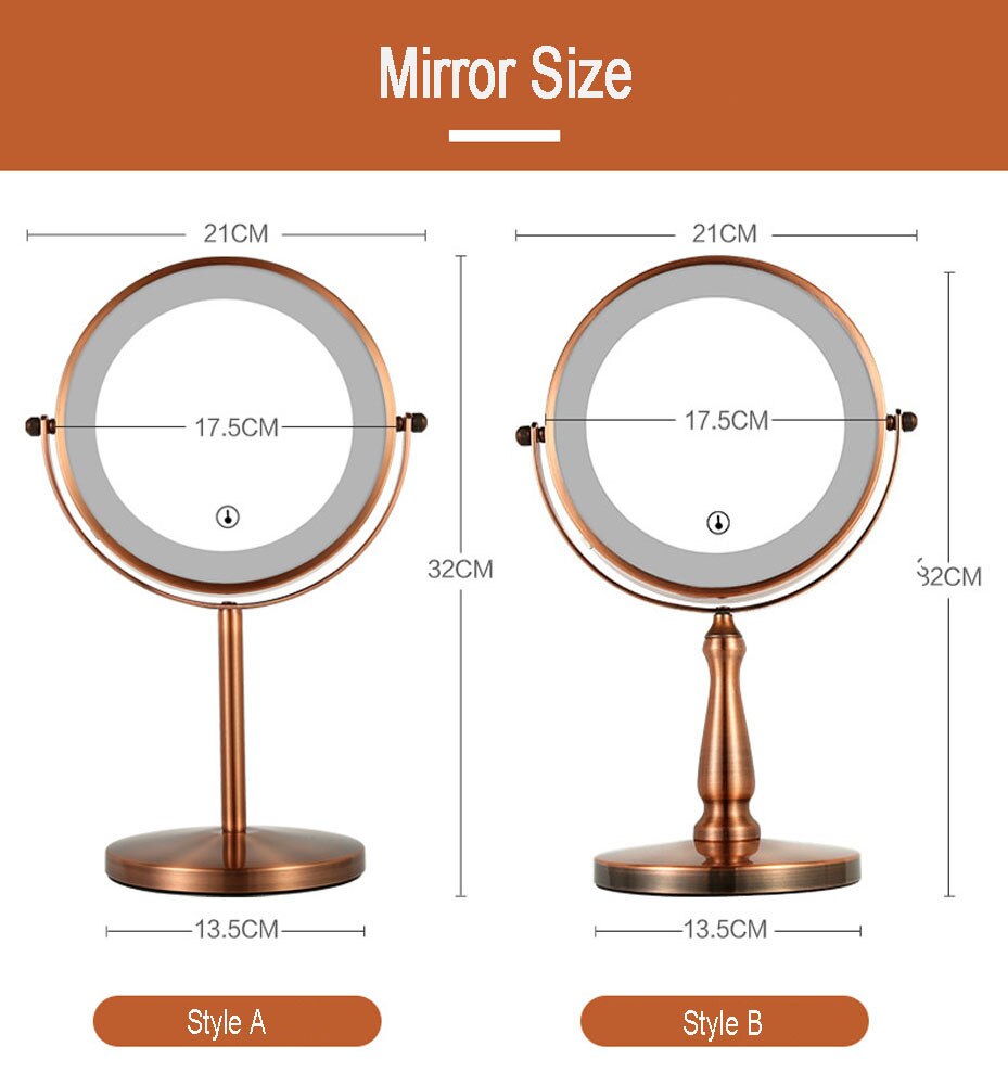 Dobbeltsidet forfængelighed spejl med lys , 10x forstørrelse led makeup spejl, touch dimmer, bordspejl, usb genopladelig
