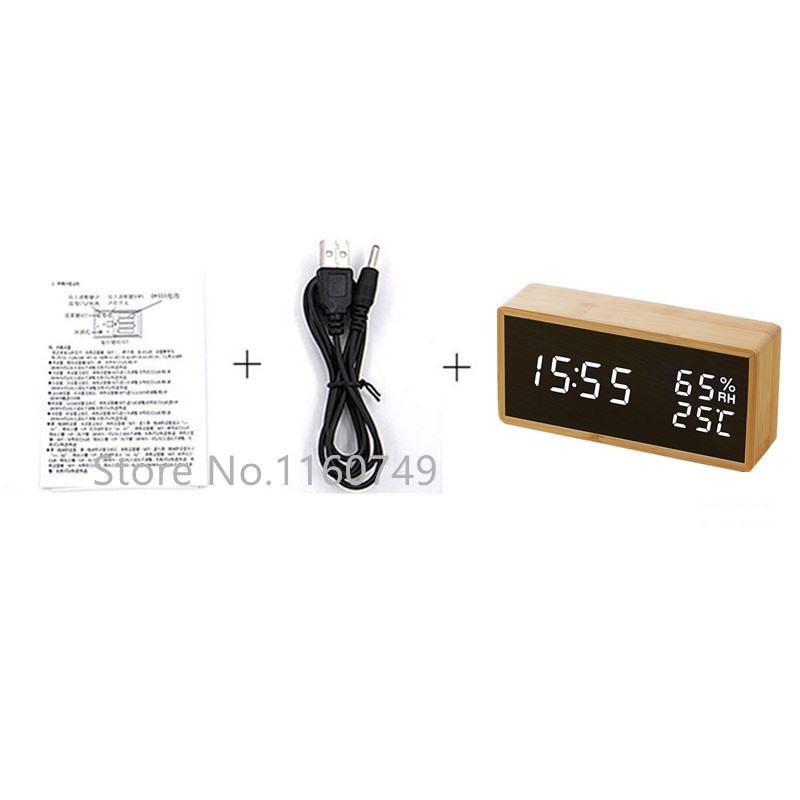 Modern Sound Control LED Alarm Clock Wooden Watch Despertador Temperature Humidity Electronic Desktop Digital Table Clocks