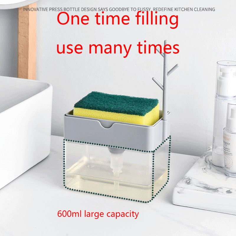 Soap Pump Dispenser Caddy Sponge Holder Cleaning Liquid Container Manual Press Organizer Kitchen Cleaner Tool