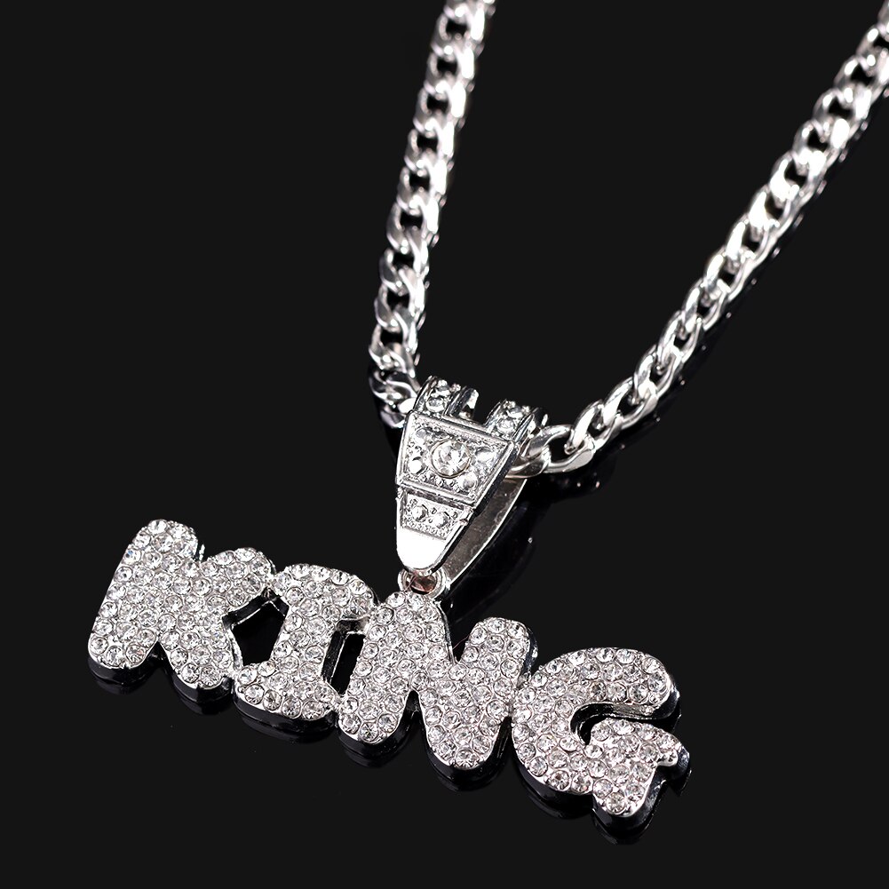 Stainless steel/Zircon Chain Necklace Iced Letter KING Pendant Chain Necklaces For Women Men HipHop Party Male Jewellery