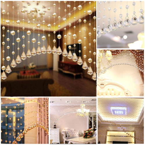 1Pcs Modern Glass String Curtain Room Divider Crystal Beads Door Window Panel Wedding Home Decor