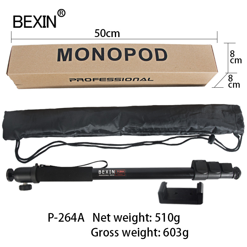 BEXIN portable lightweight 47cm monopod aluminum camera stand P-264 witn phone clip for dslr camera Video
