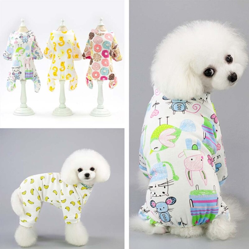 All Seasons Cartoon Print Dog Pajamas Soft Comfortable Puppy Dog Jumpsuit Cute Patterns Pet Rompers Home Wear Pajamas