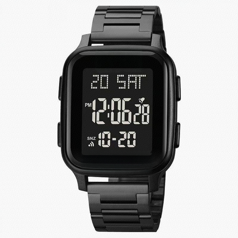 SHUAIKE Digitales Sportuhr für Herren - Wasserdicht Edelstahl, LED-Anzeige, lässig Elektronische Armbanduhr: Schwarz