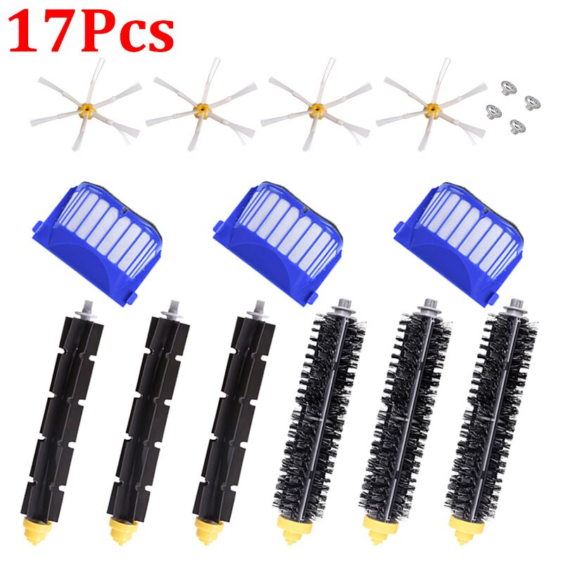 Roller Zijborstel Filter Wiel Voor Irobot Roomba 600 Series 606 610 620 630 650 660 675 676 680 690 stofzuiger Accessoires: HXL2077 for 17pcs