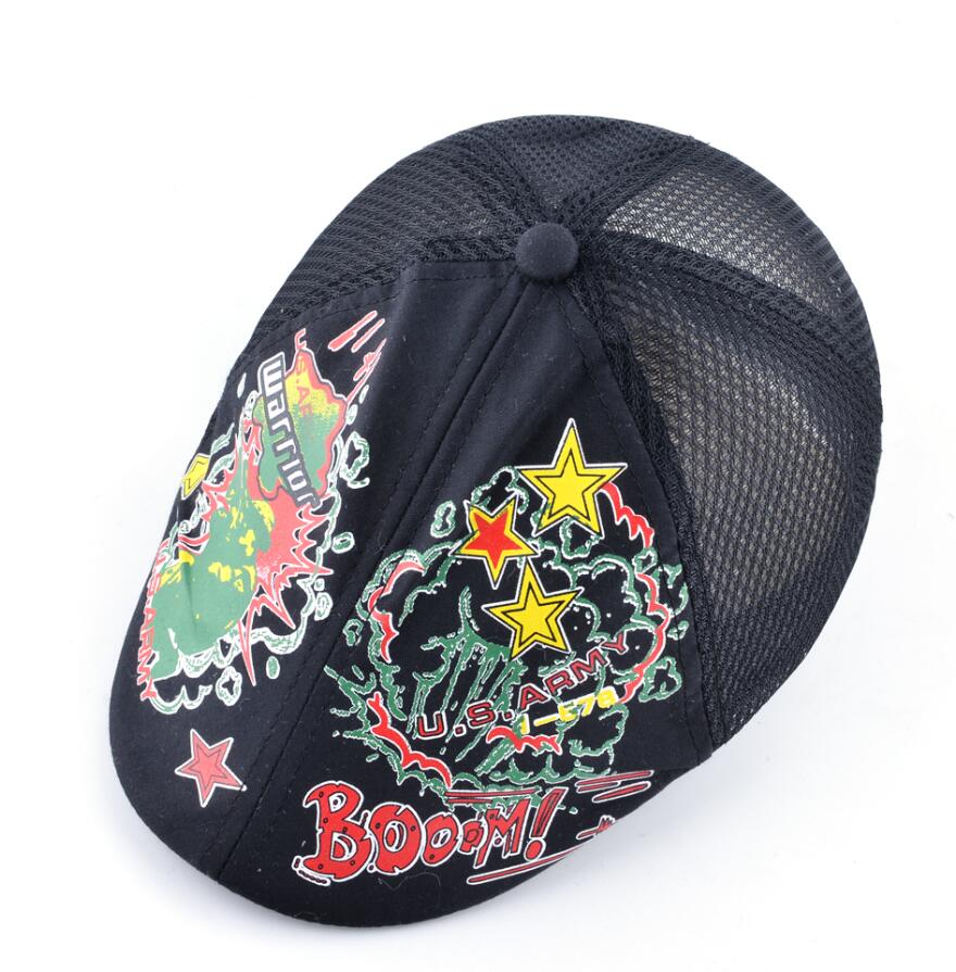 Boinas de primavera y verano para niños, sombreros de retales de malla transpirable para niño y niña, gorra estampada colorida del Ejército de los EE. UU. Y EE. UU. AF: Black